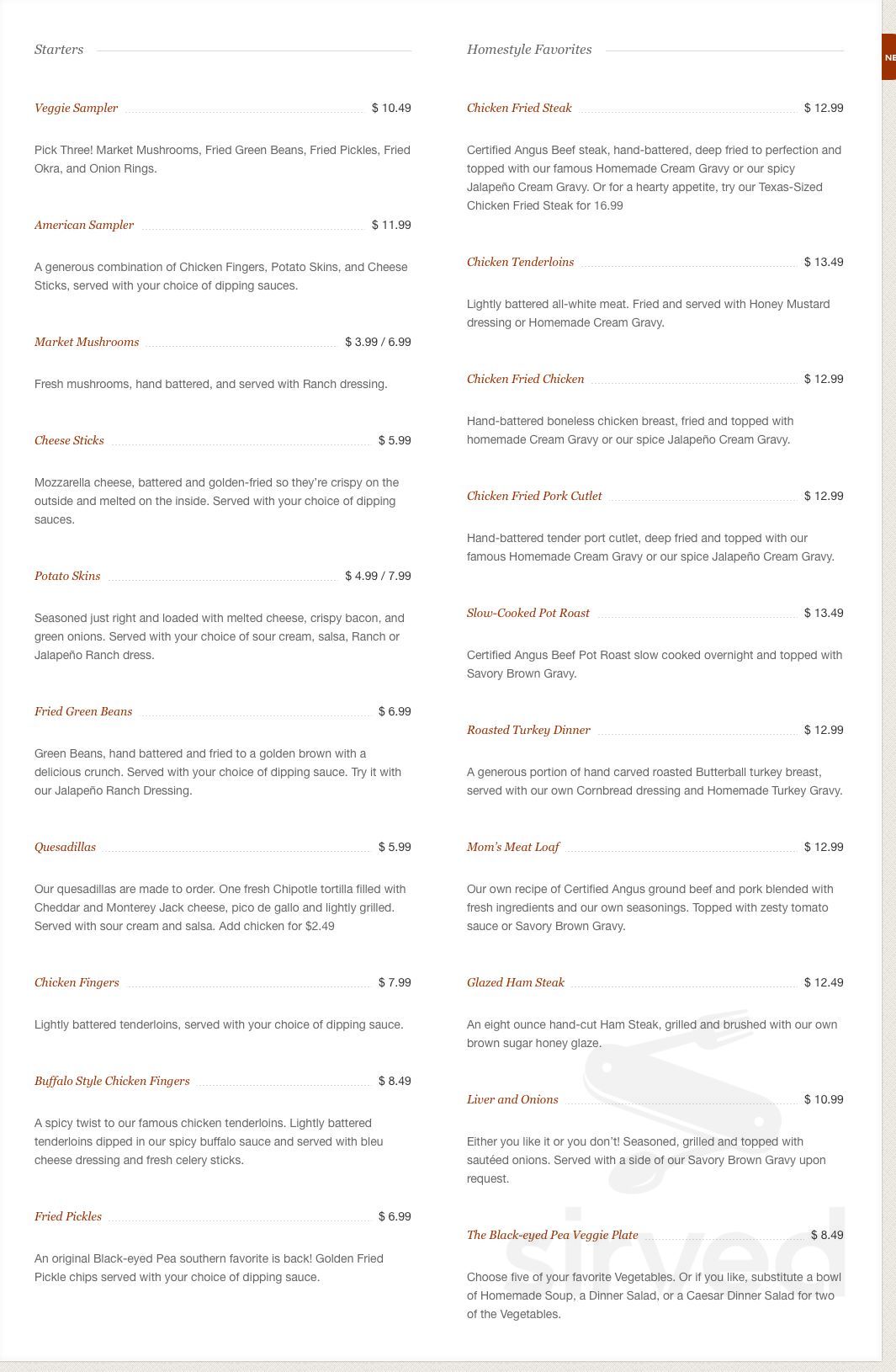 Blackeyed Pea menu in Lakewood, Colorado, USA