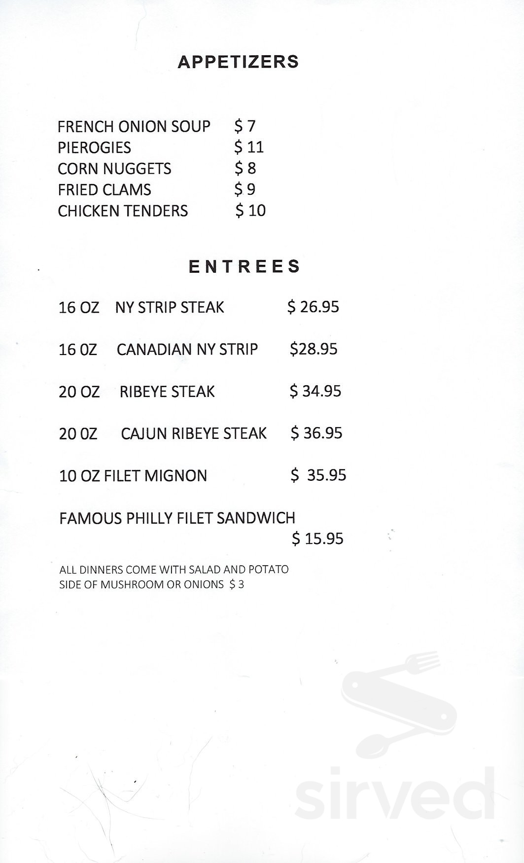 Kathie and Glenn's Steakhouse menu in Wallington, New Jersey