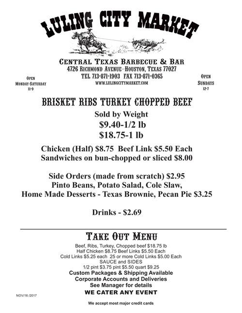 Luling City Market menu in Houston, Texas, USA