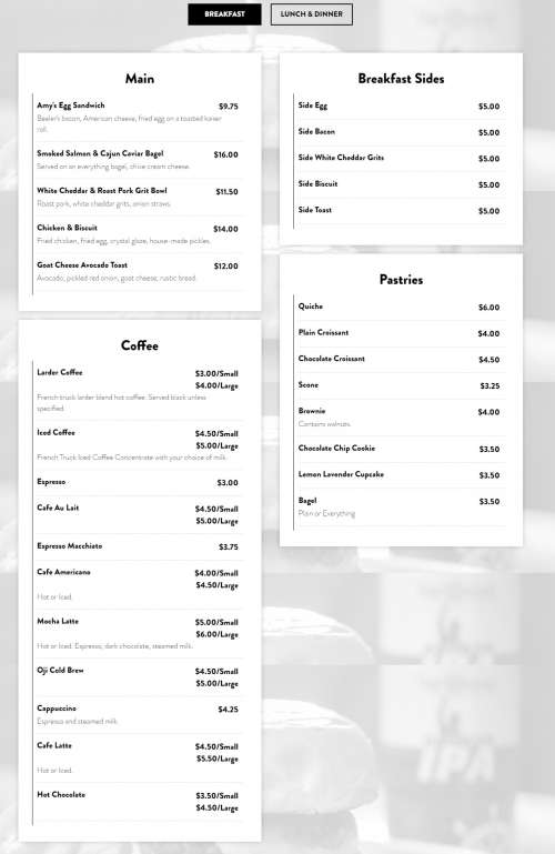 The Larder Gourmet Market + Eatery menu in Metairie, Louisiana, USA