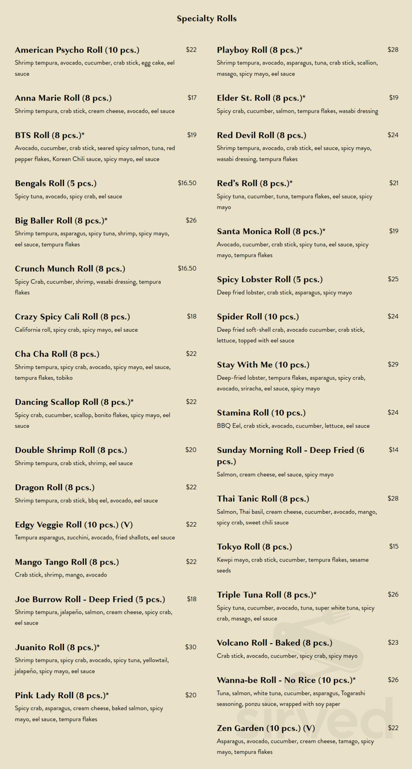 Kanji OTR menu in Cincinnati, Ohio, USA