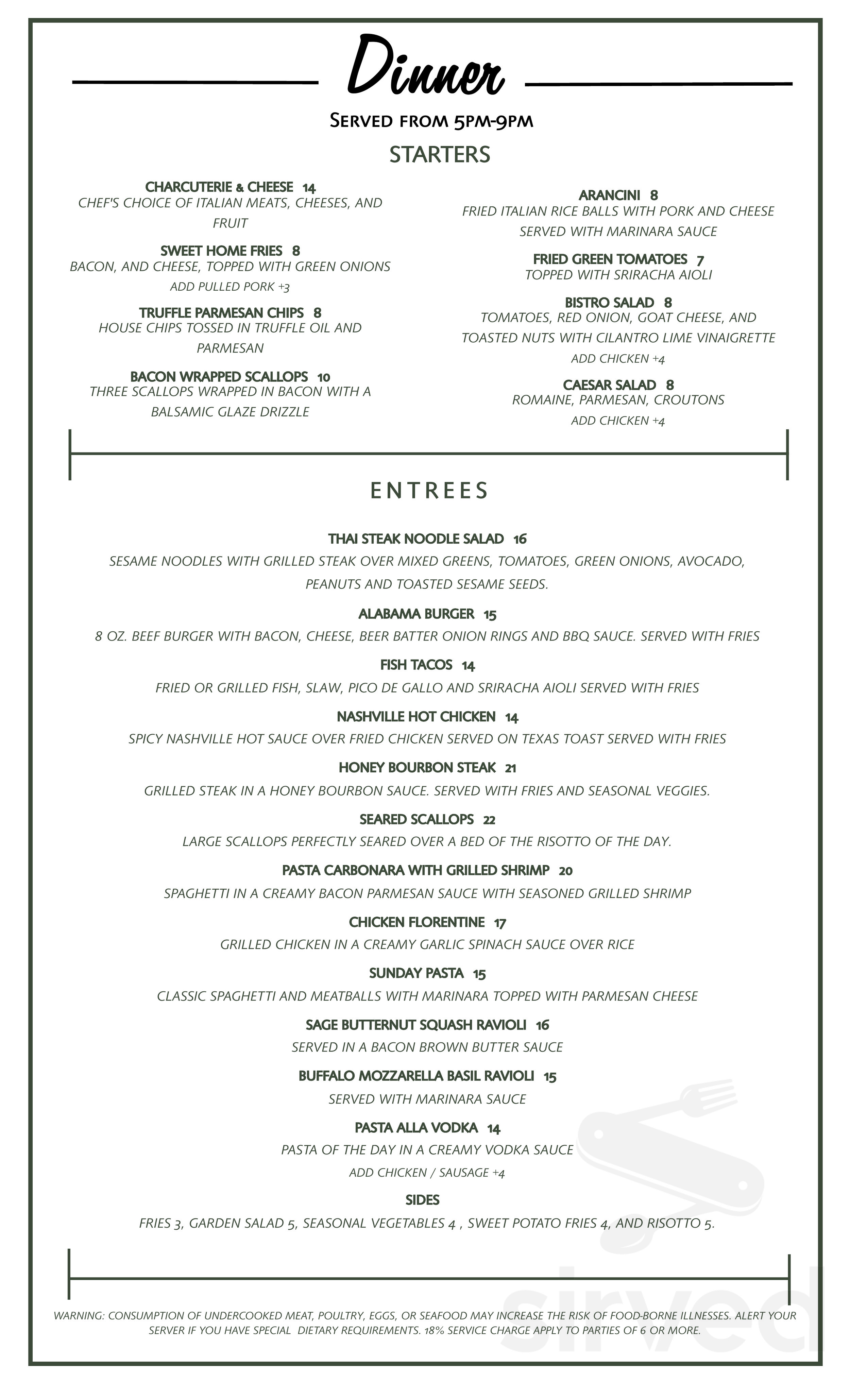 Sweet Home Food Bar menu in Tuscaloosa, Alabama, USA