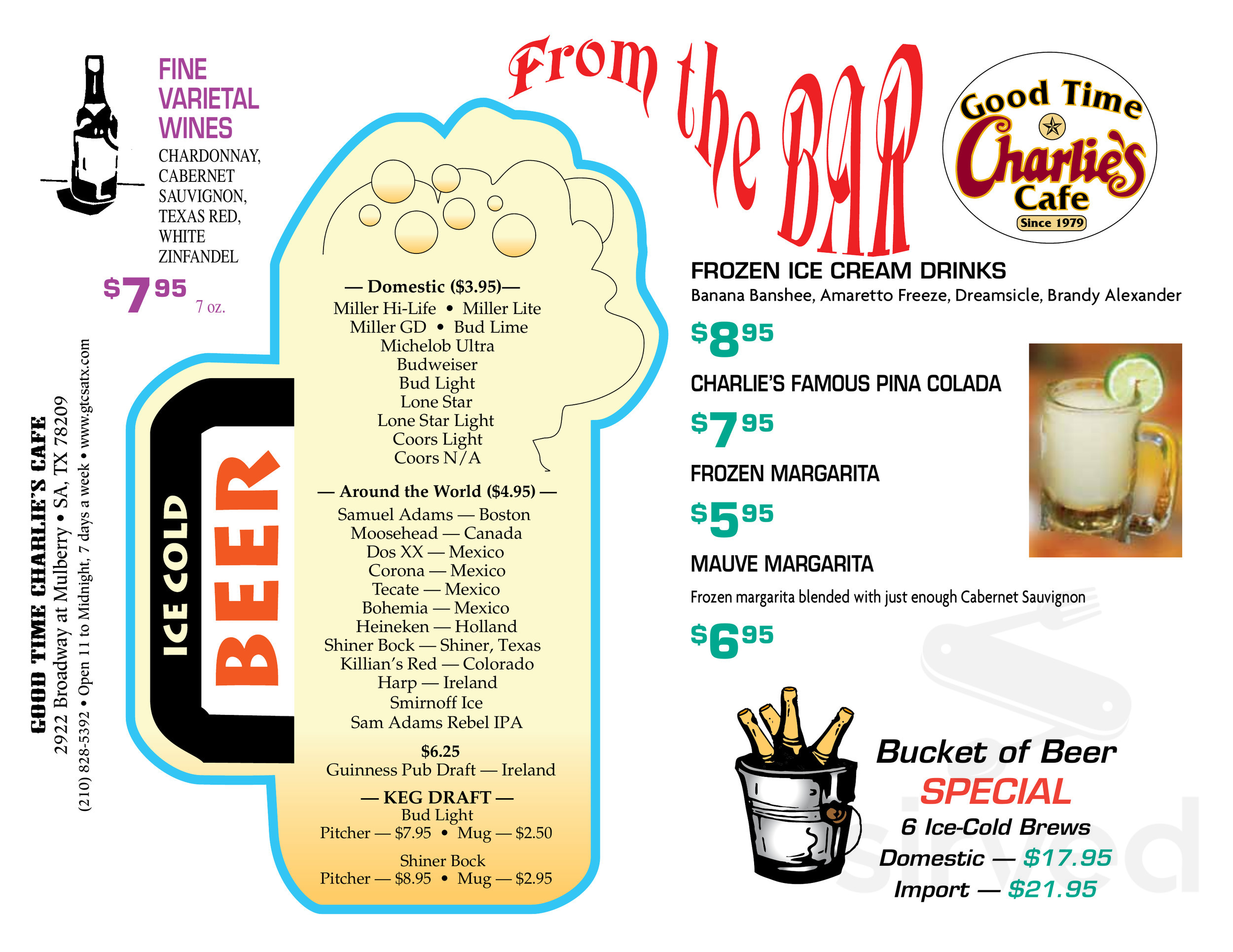 Good Time Charlie's Bar &amp; Cafe menu in San Antonio, Texas, USA