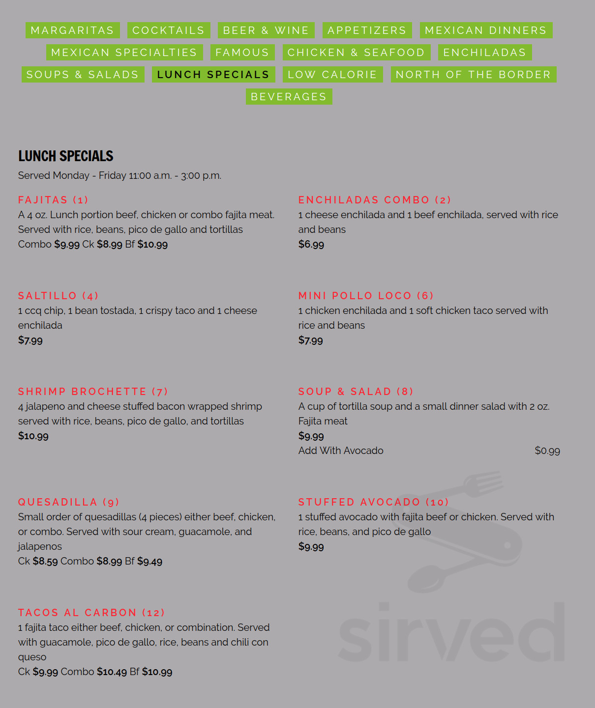 Iguana Joe's menu in Mont Belvieu, Texas, USA