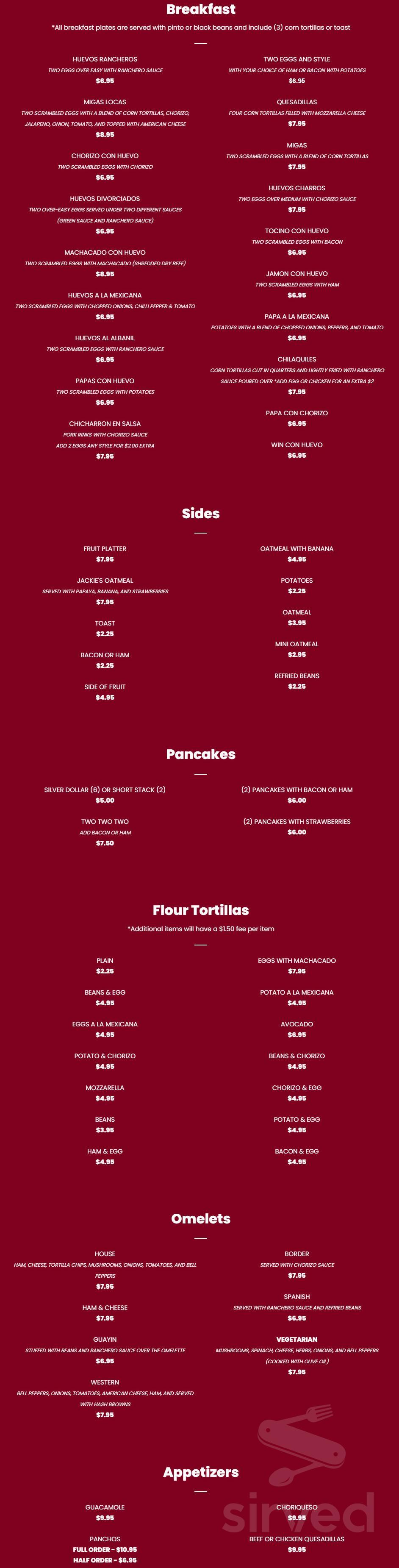 Tacos and Beer By Ricardos menu in Brownsville, Texas, USA