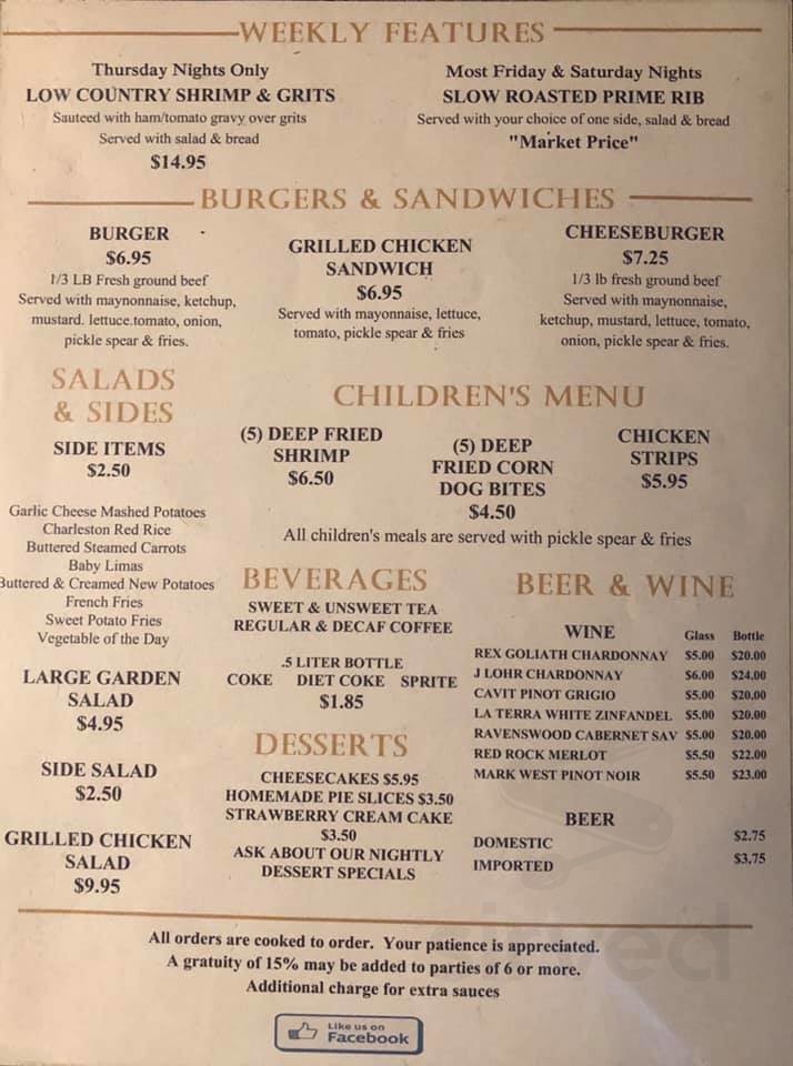 Eatery At the Depot menus in Branchville, South Carolina, United States