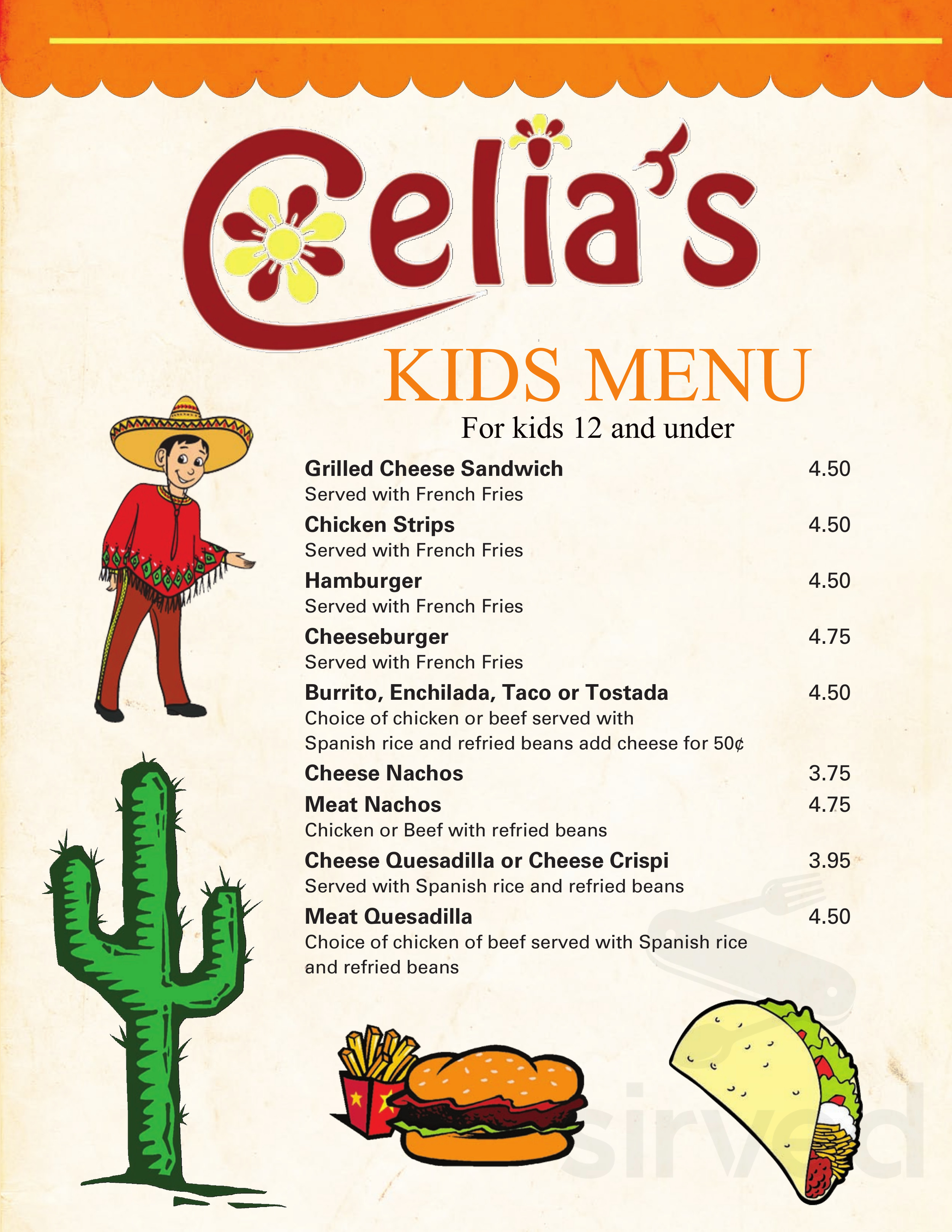 Celia's Mexican Restaurant menu in Tualatin, Oregon, USA