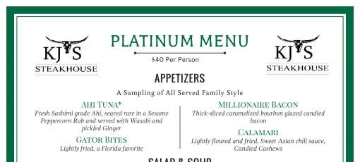 Menu for KJ's Steakhouse in Fort Myers, FL | Sirved
