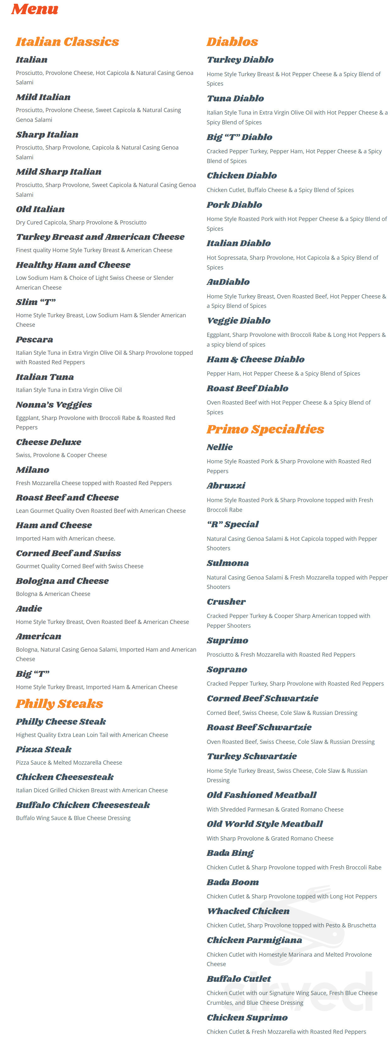 Beach Barrels menu in Ocean City, Maryland, USA