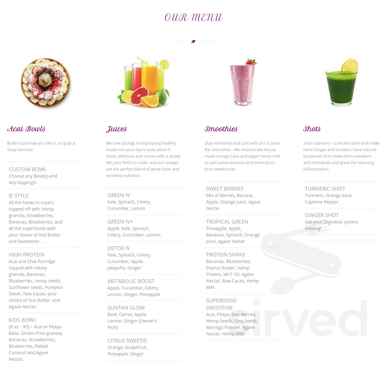 IV Juice Bar menu in Rancho Cucamonga, California