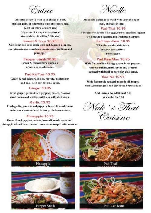 Nuk's Thai Cuisine menu in Green Bay, Wisconsin, USA