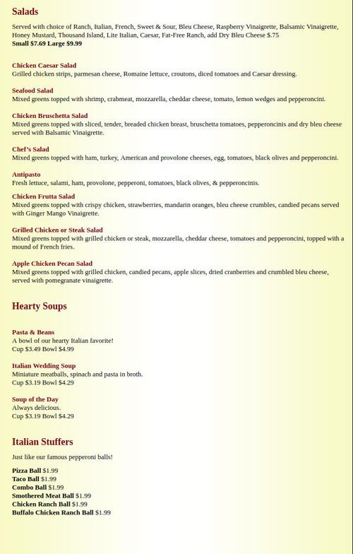 Valerio's Italian Restaurant &amp; Pizzeria menu in Erie, Pennsylvania, USA