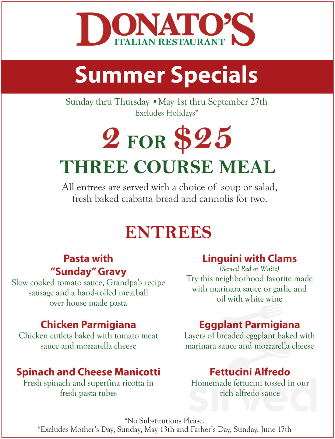 Menu for Donato's in Port Charlotte, FL | Sirved
