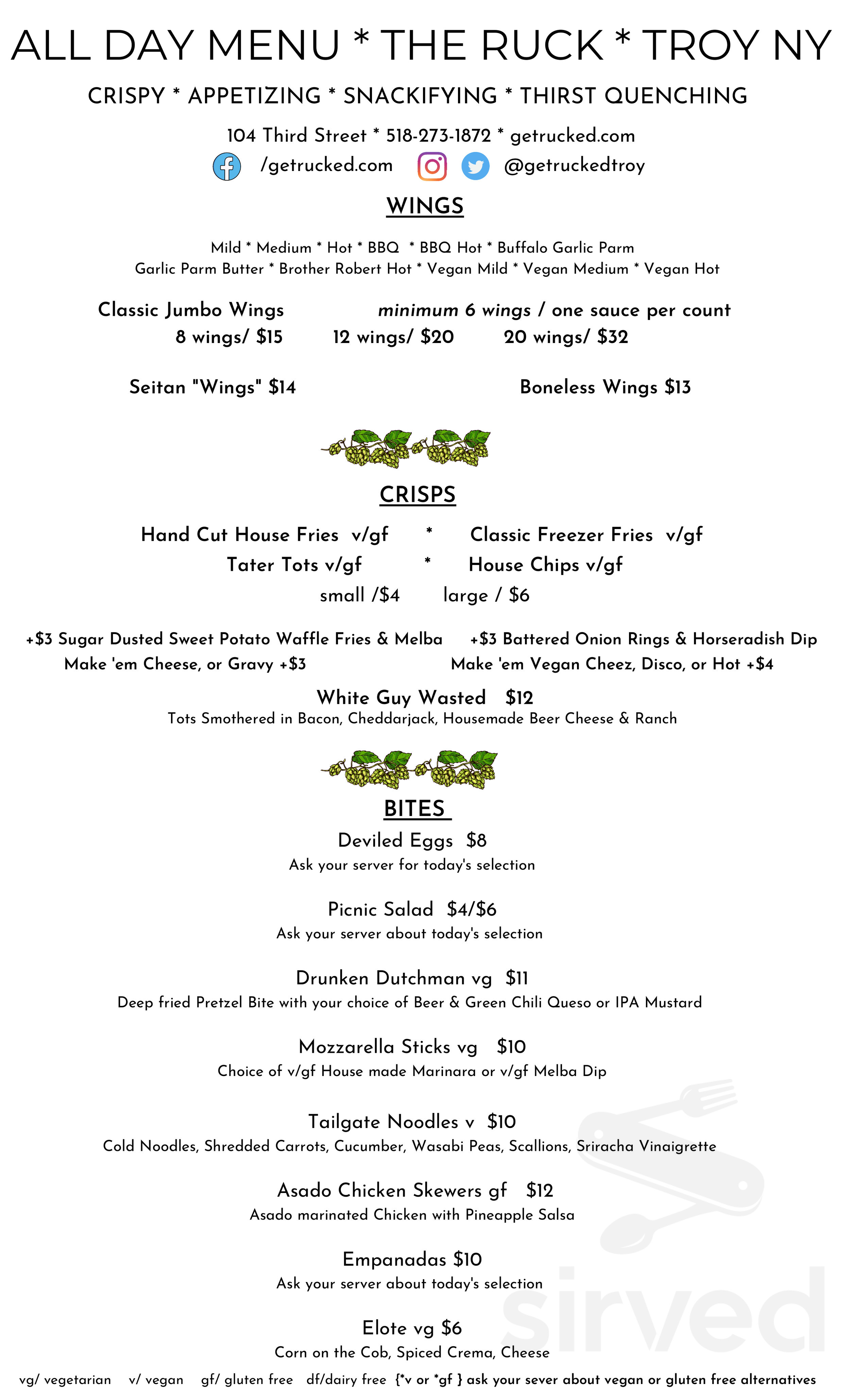 The Ruck menu in Troy, New York, USA