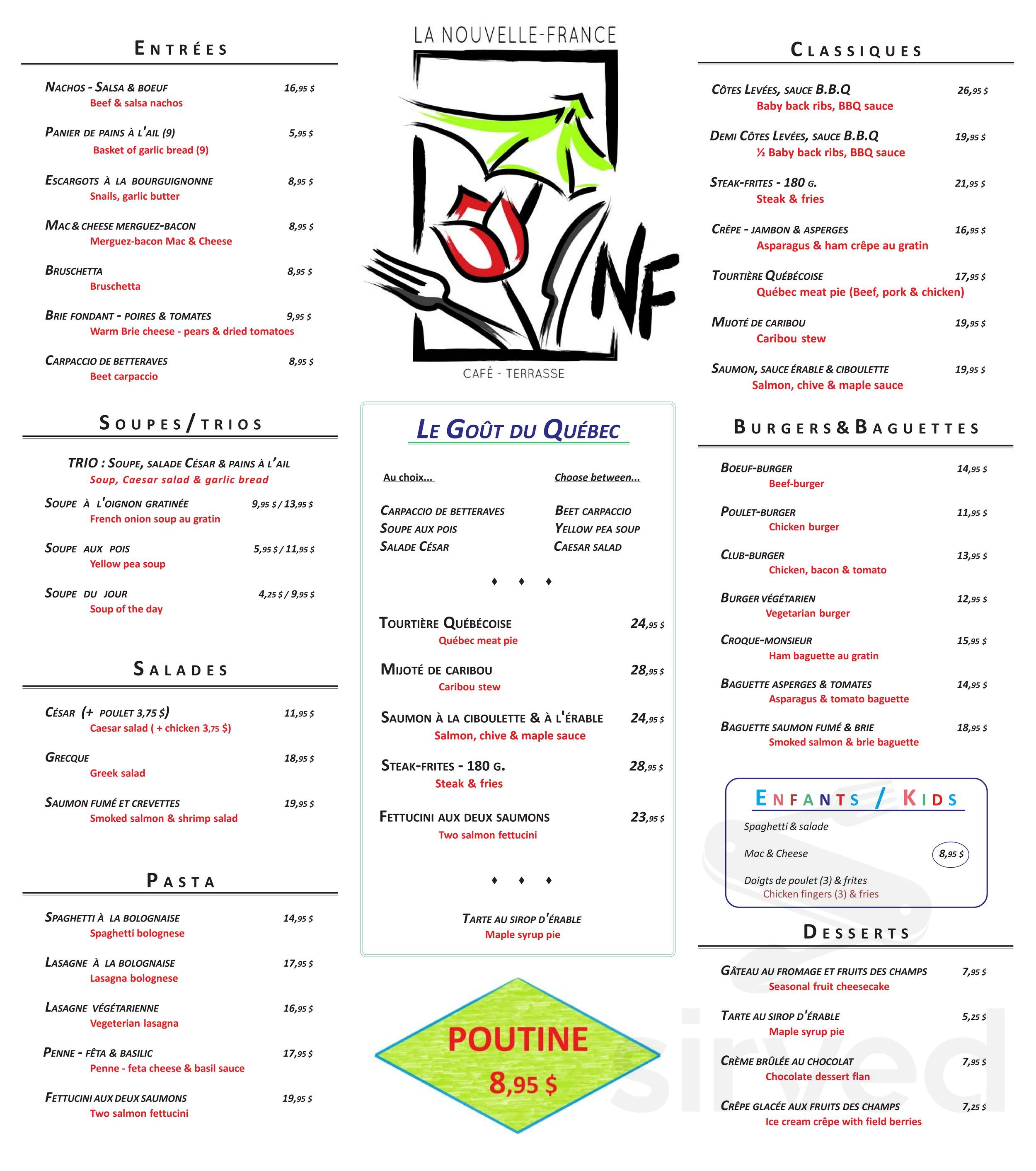 Café-Terrasse La Nouvelle-France menu in Québec, Quebec