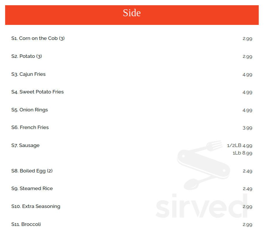 Crab & Claw seafood menu in Tallahassee, Florida, USA