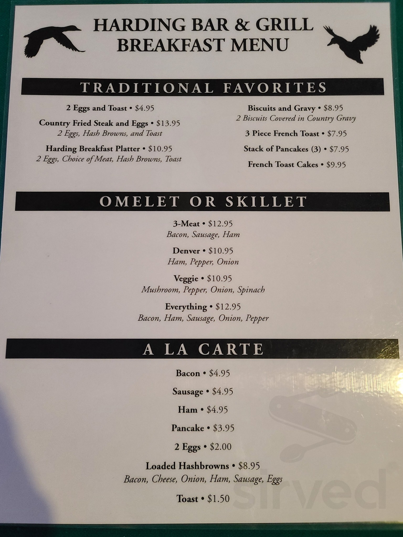 Harding Bar & Grill menu in Harding, Minnesota, USA