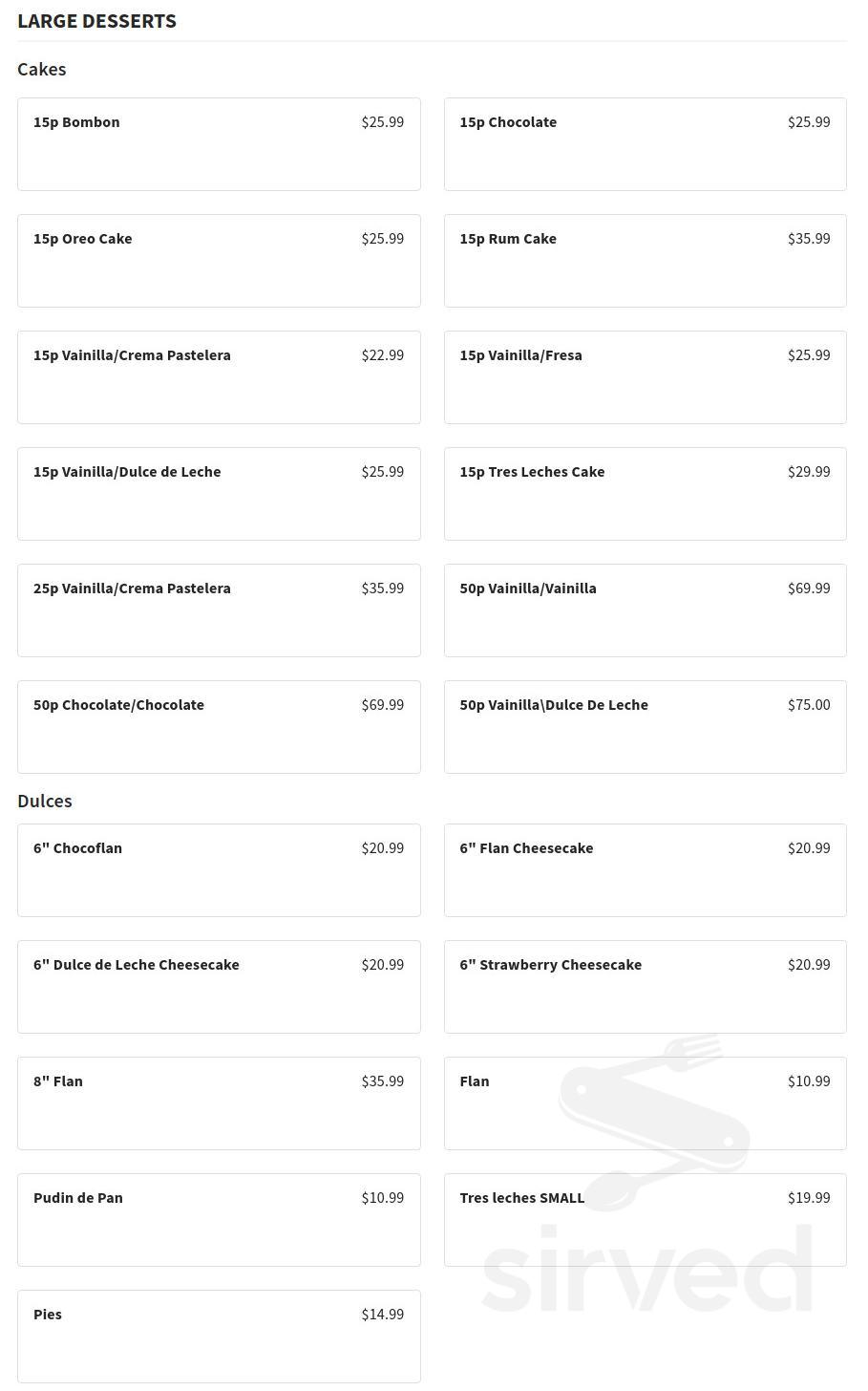 Vicky Bakery Doral menu in Doral, Florida, USA