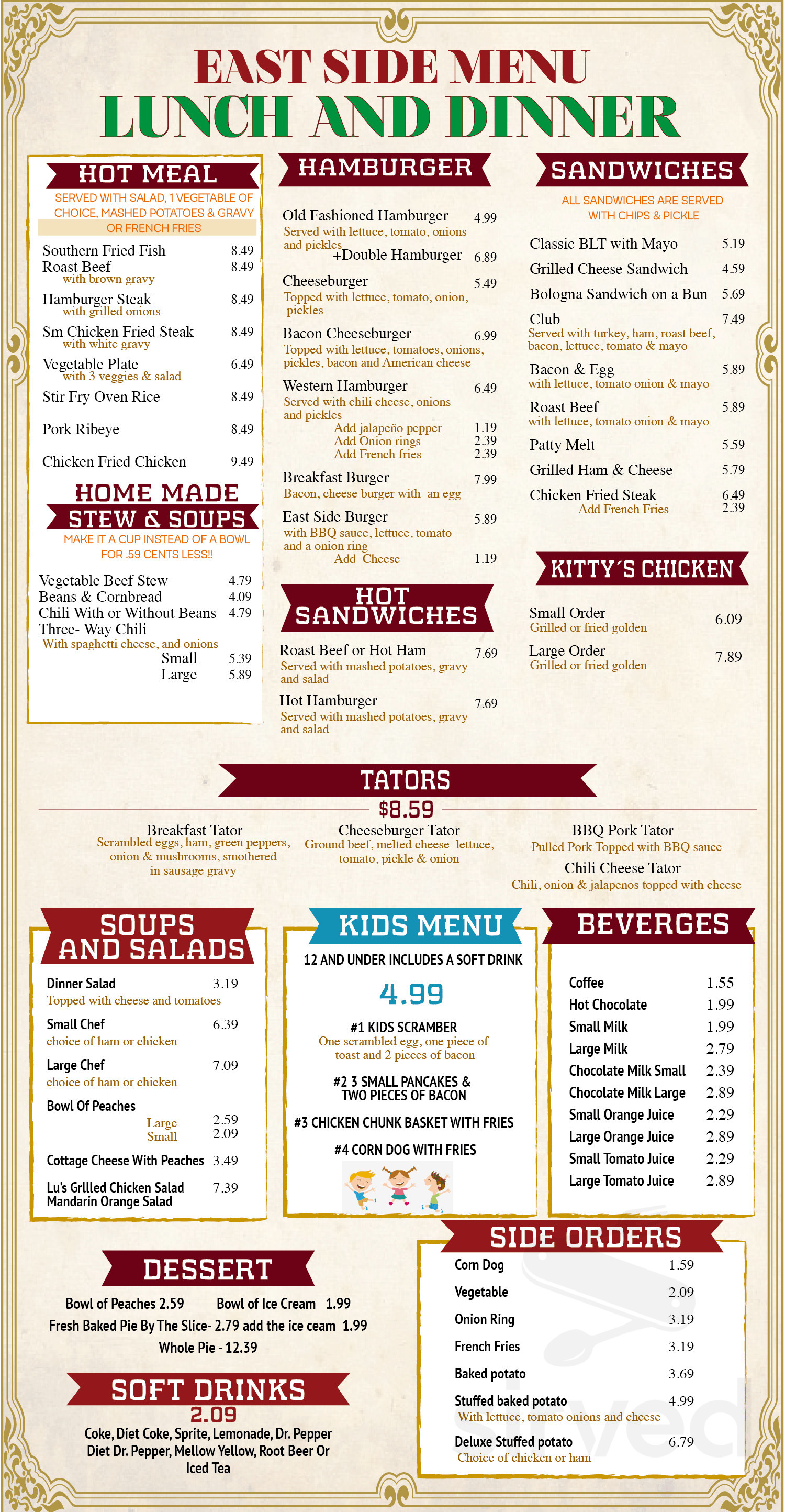 East Side Cafe Menu In Pryor Oklahoma USA