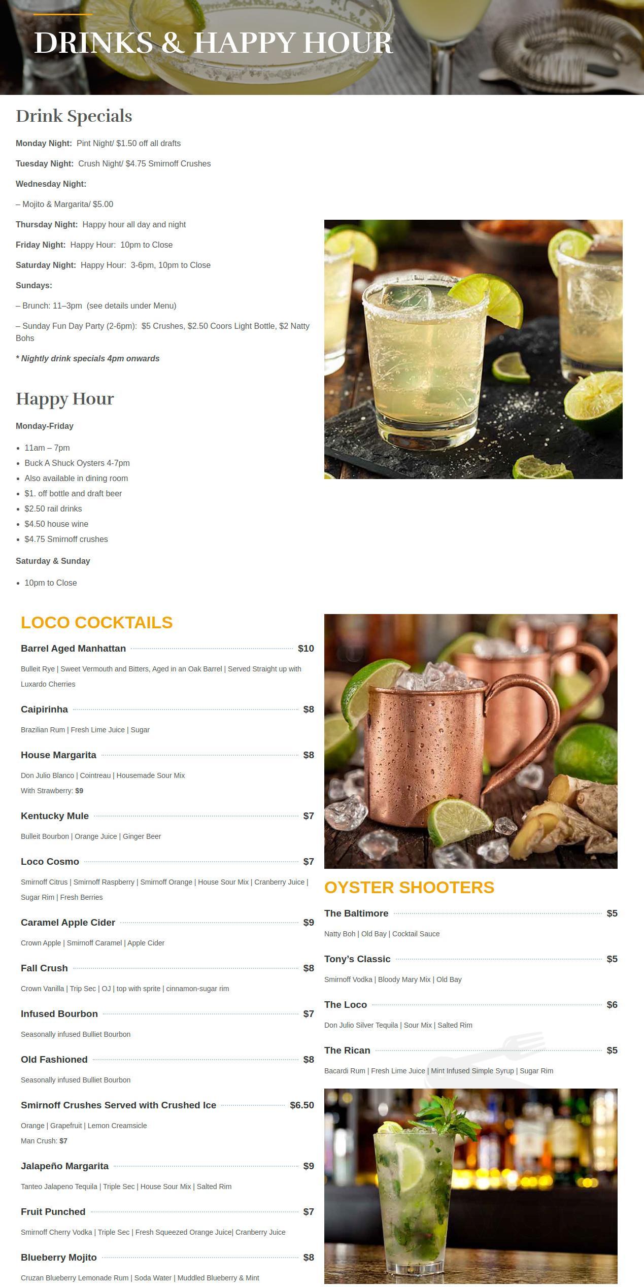 Tony Locos Bar & Restaurant menus in Woodbine, Maryland, United States