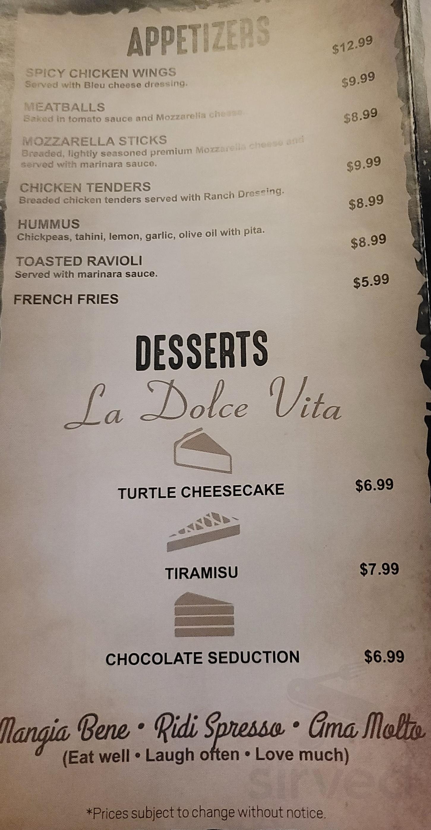 Cafe Roma menu in New Orleans, Louisiana, USA