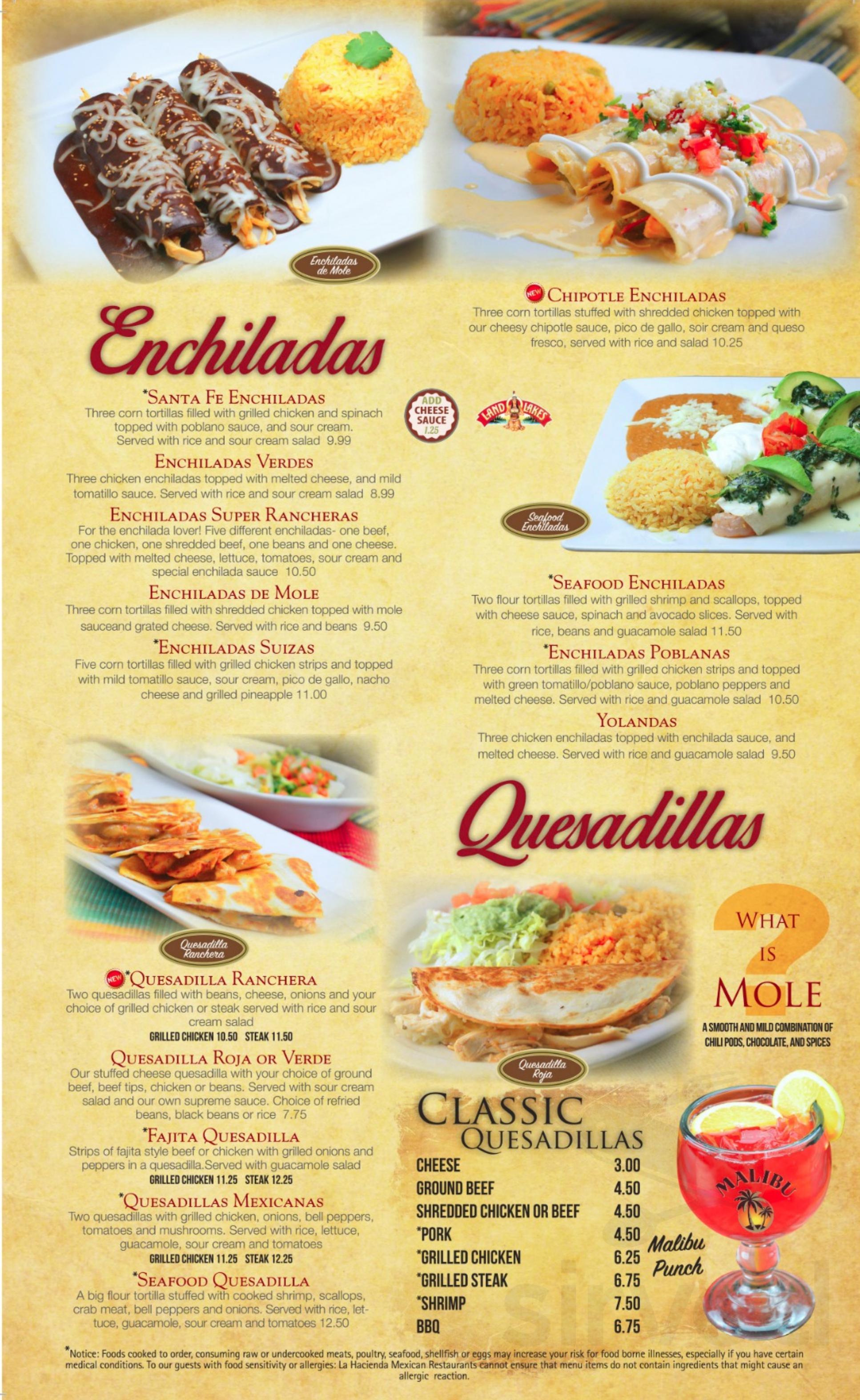 La Hacienda Mexican Restaurant menu in Bluffton, South Carolina, USA