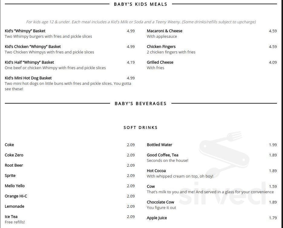 Baby's Burgers & Shakes menu in State College, Pennsylvania, USA
