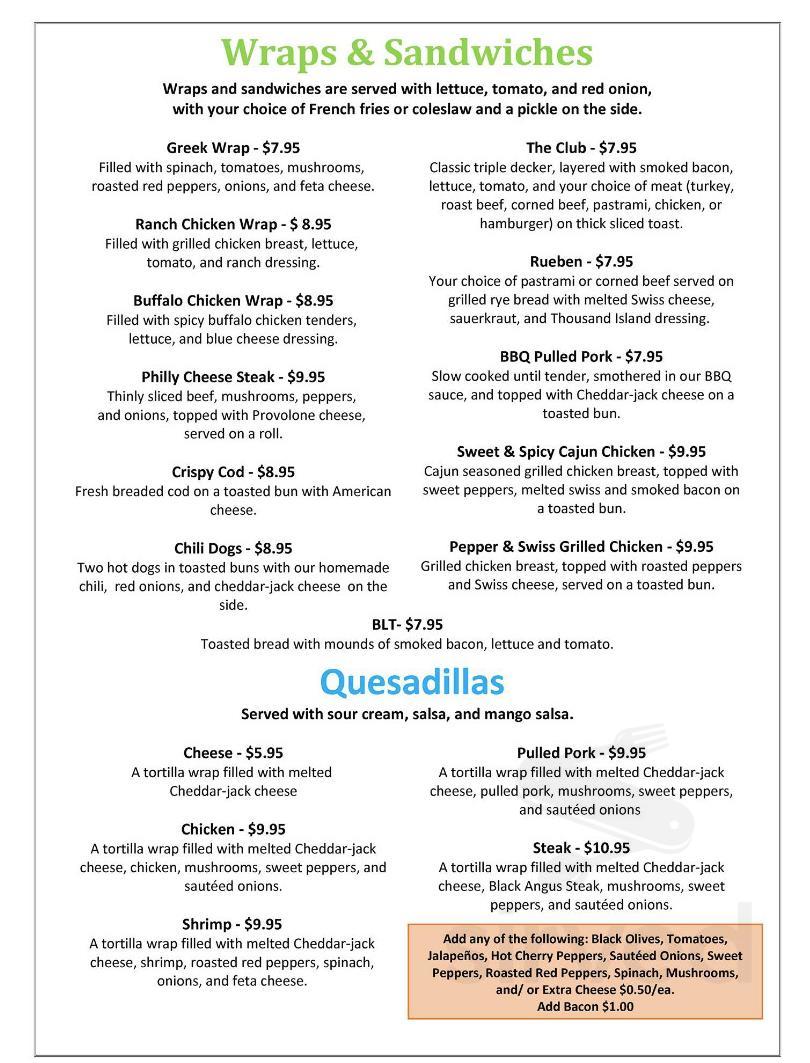Brookside Bar & Grill lunch menu in Higganum, Connecticut