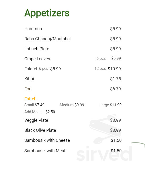 Zaatarz Bakery & Sweets North menu in London, Ontario, Canada