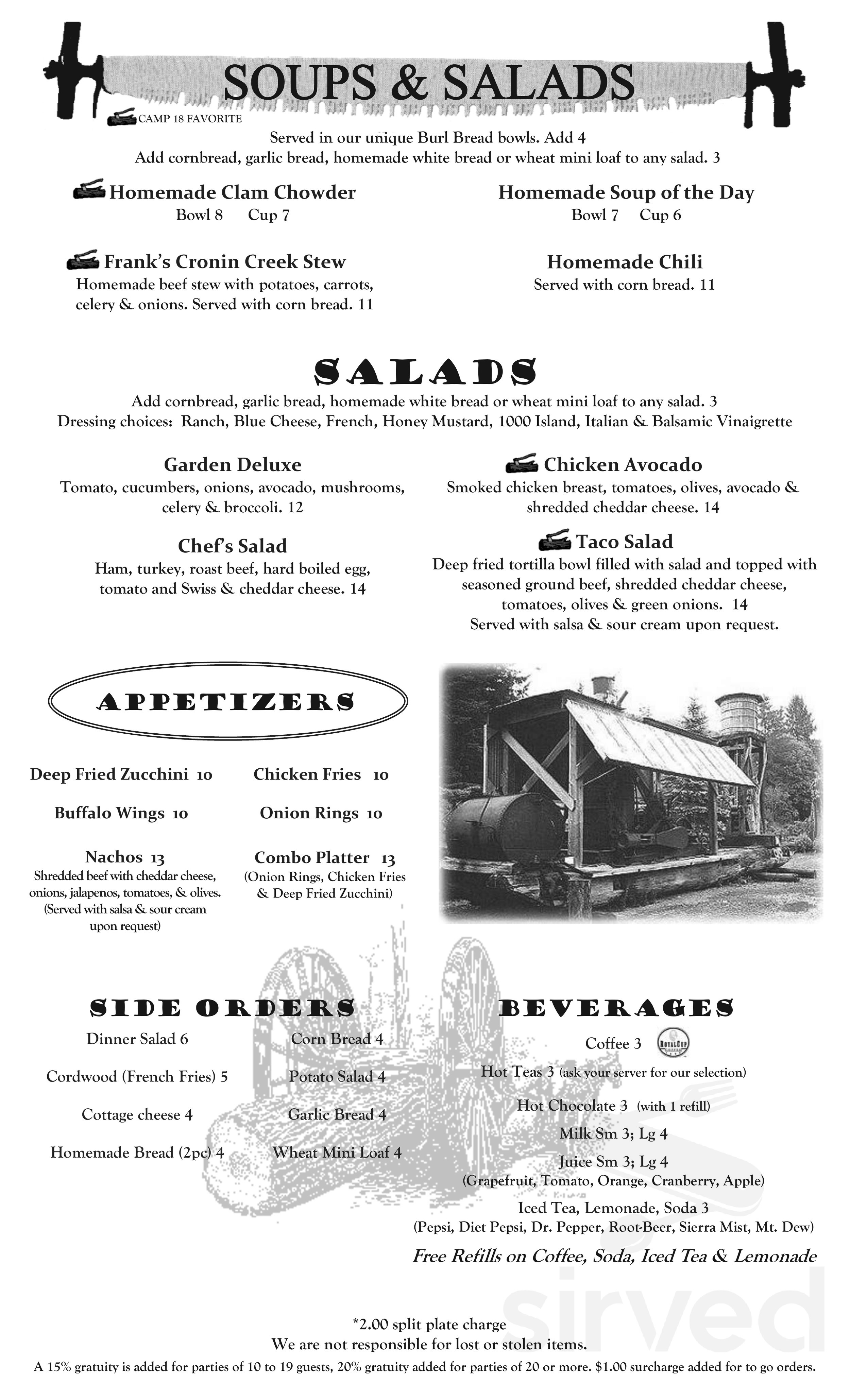Camp 18 Restaurant menus in Seaside, Oregon, United States