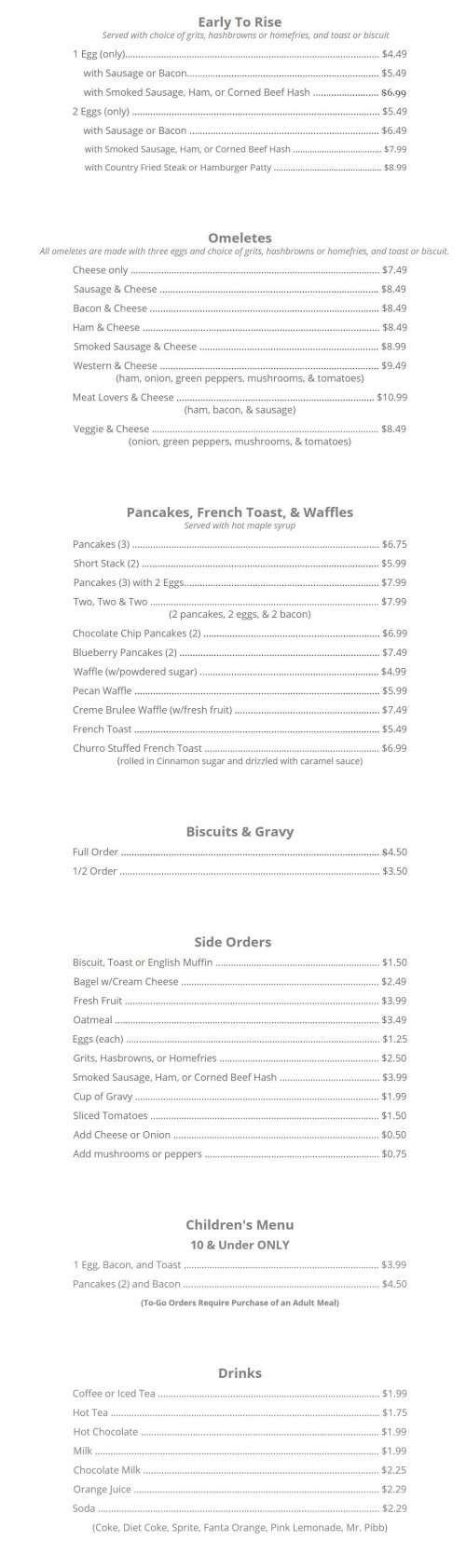 Brick House Cafe menu in Plant City, Florida, USA