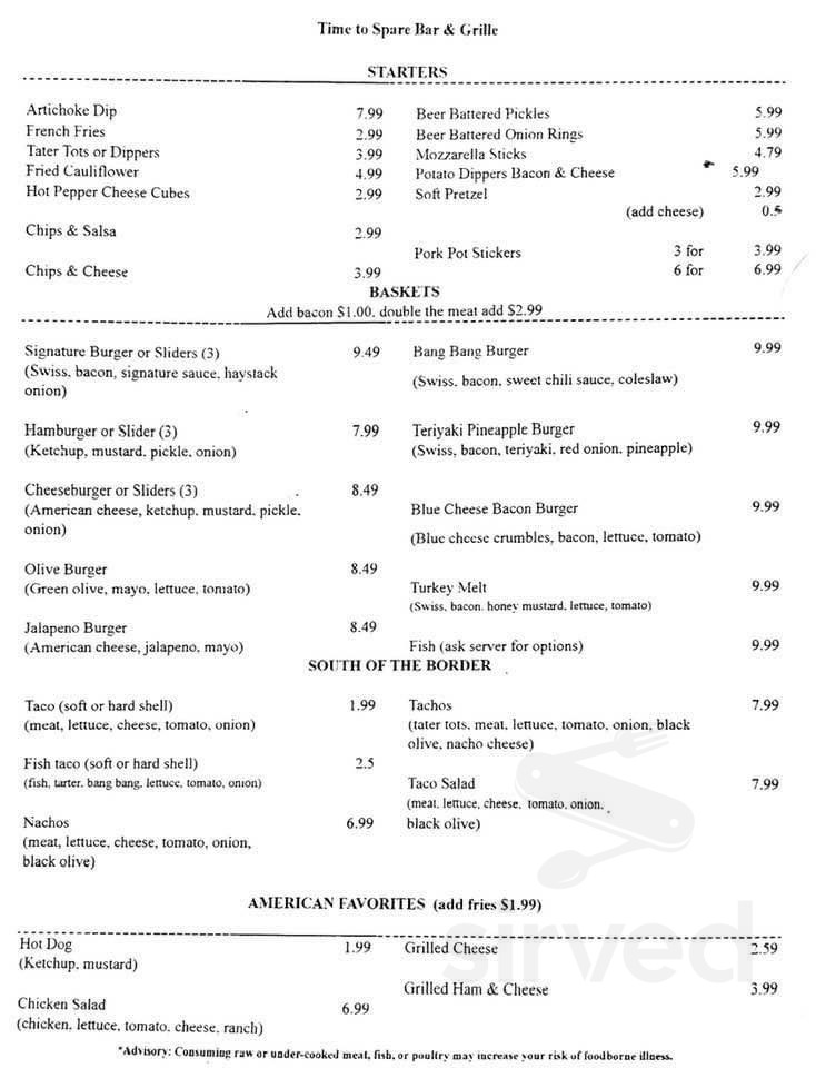 Howard City Lanes menu in Howard City, Michigan, USA