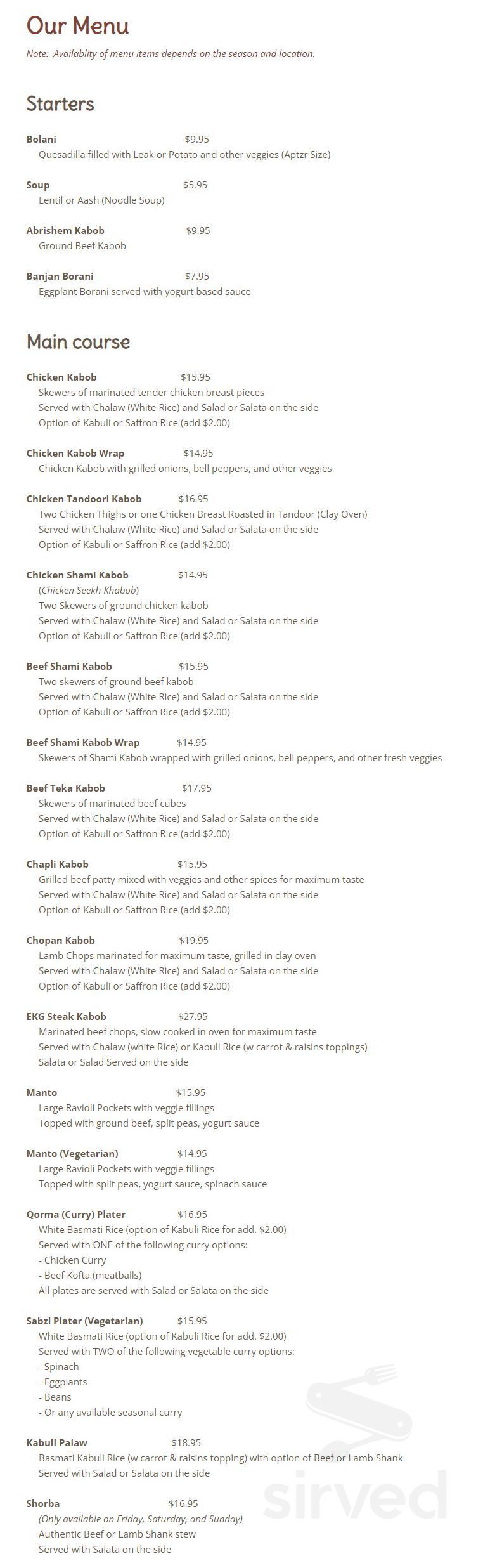 Express Kabob Grill menu in Fremont, California, USA