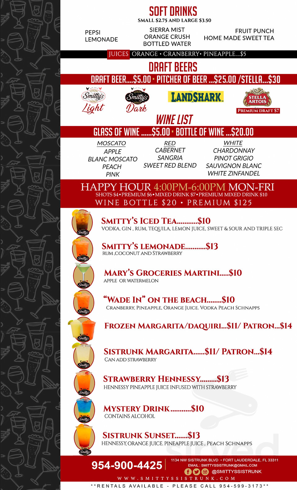 Smitty's Wings Sistrunk menu in Fort Lauderdale, Florida, USA