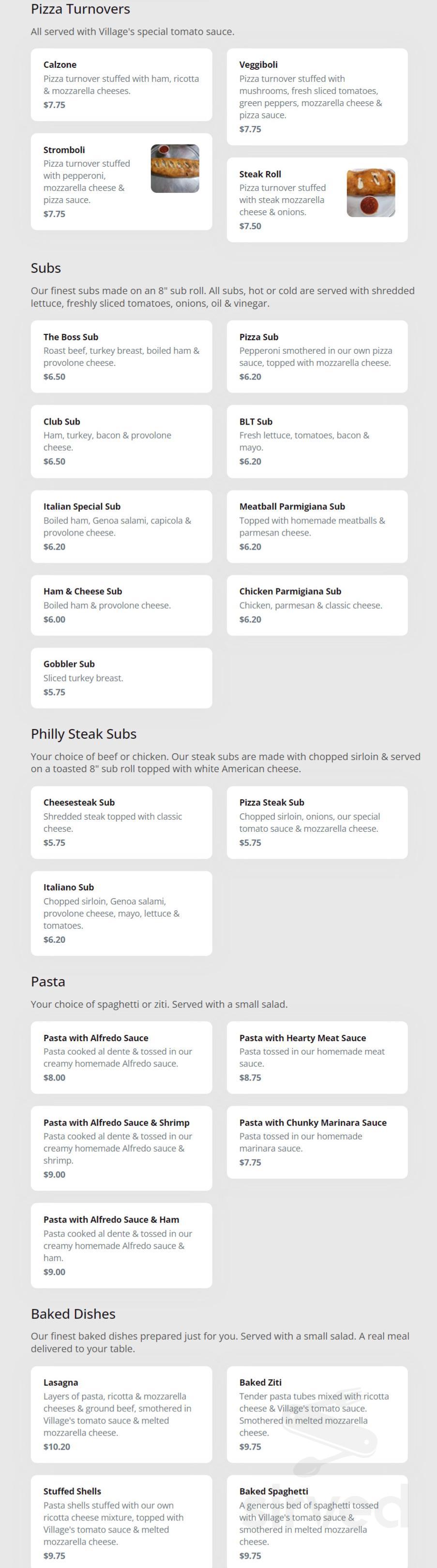 Village Pizza Too! menu in Churchville, Virginia, USA