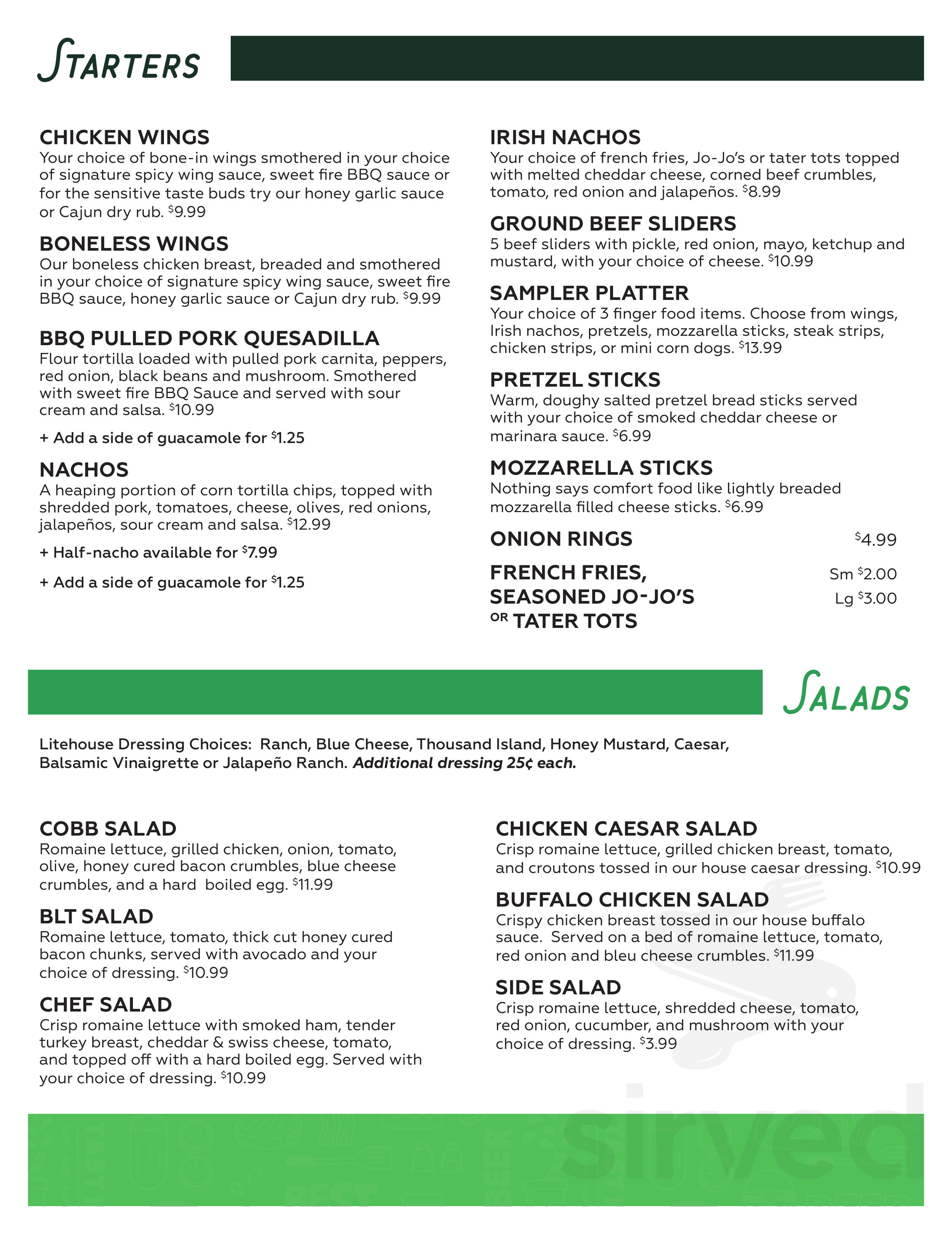 Paddy's Sports Bar menu in Coeur d'Alene, Idaho, USA