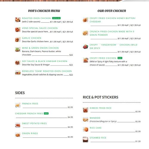 Vons Chicken Folsom menu in Folsom, California, USA