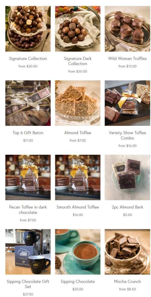 Wiseman House Chocolates menu in Hico, Texas, USA