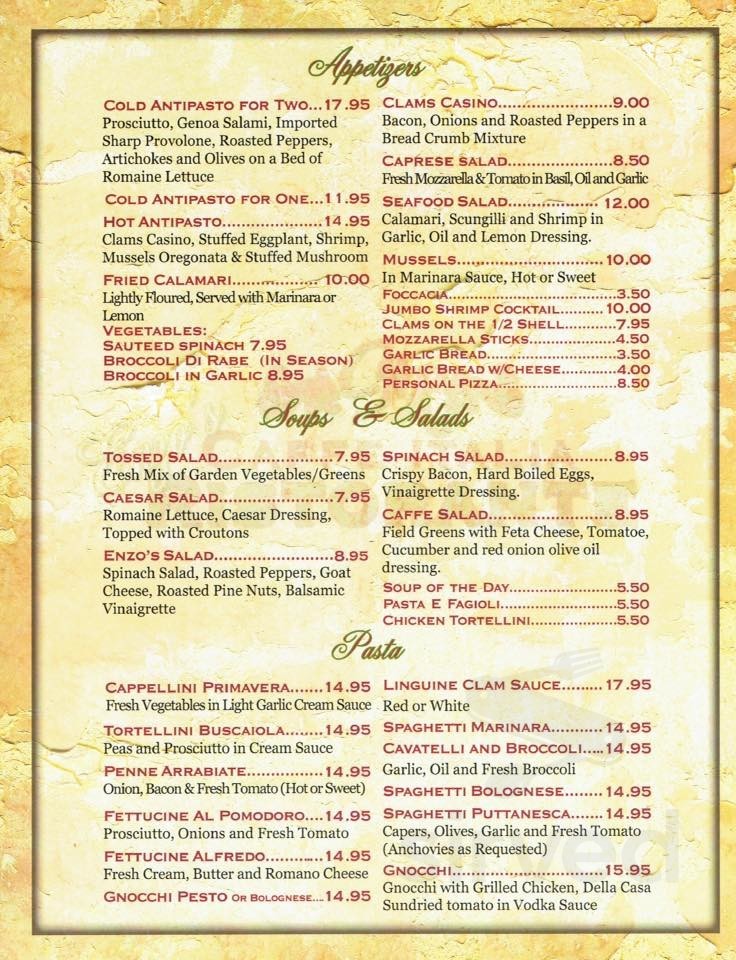 Menu - Toms River NJ's Enzo's Caffe Italia | Sirved