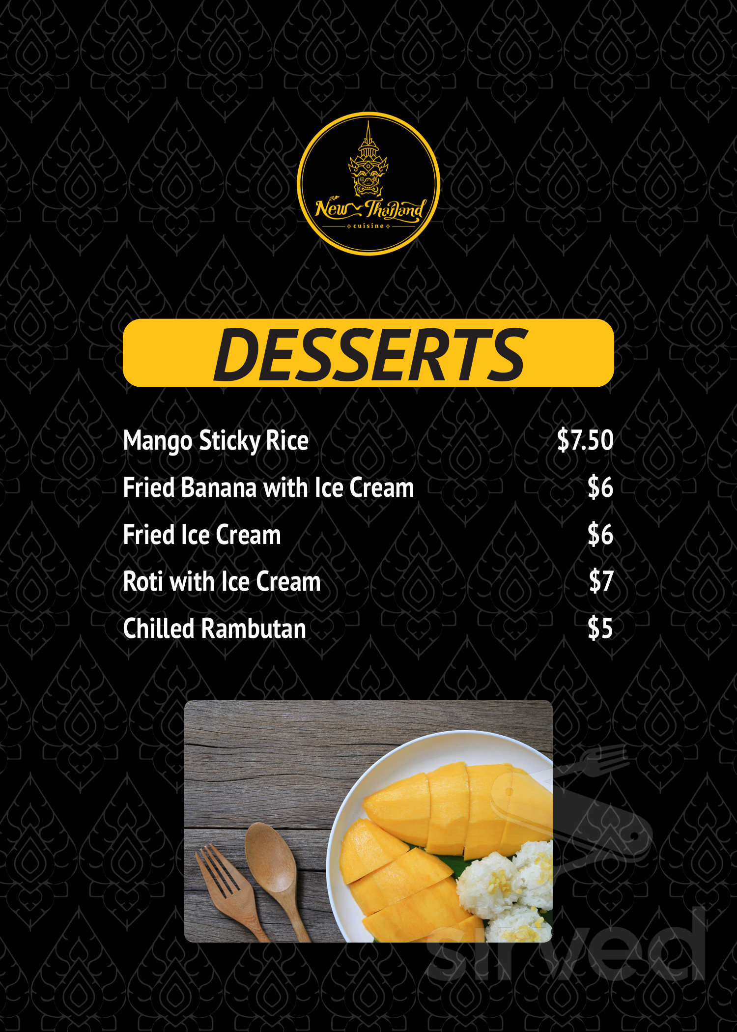 New Thailand Cuisine menu in Lebanon, New Hampshire, USA