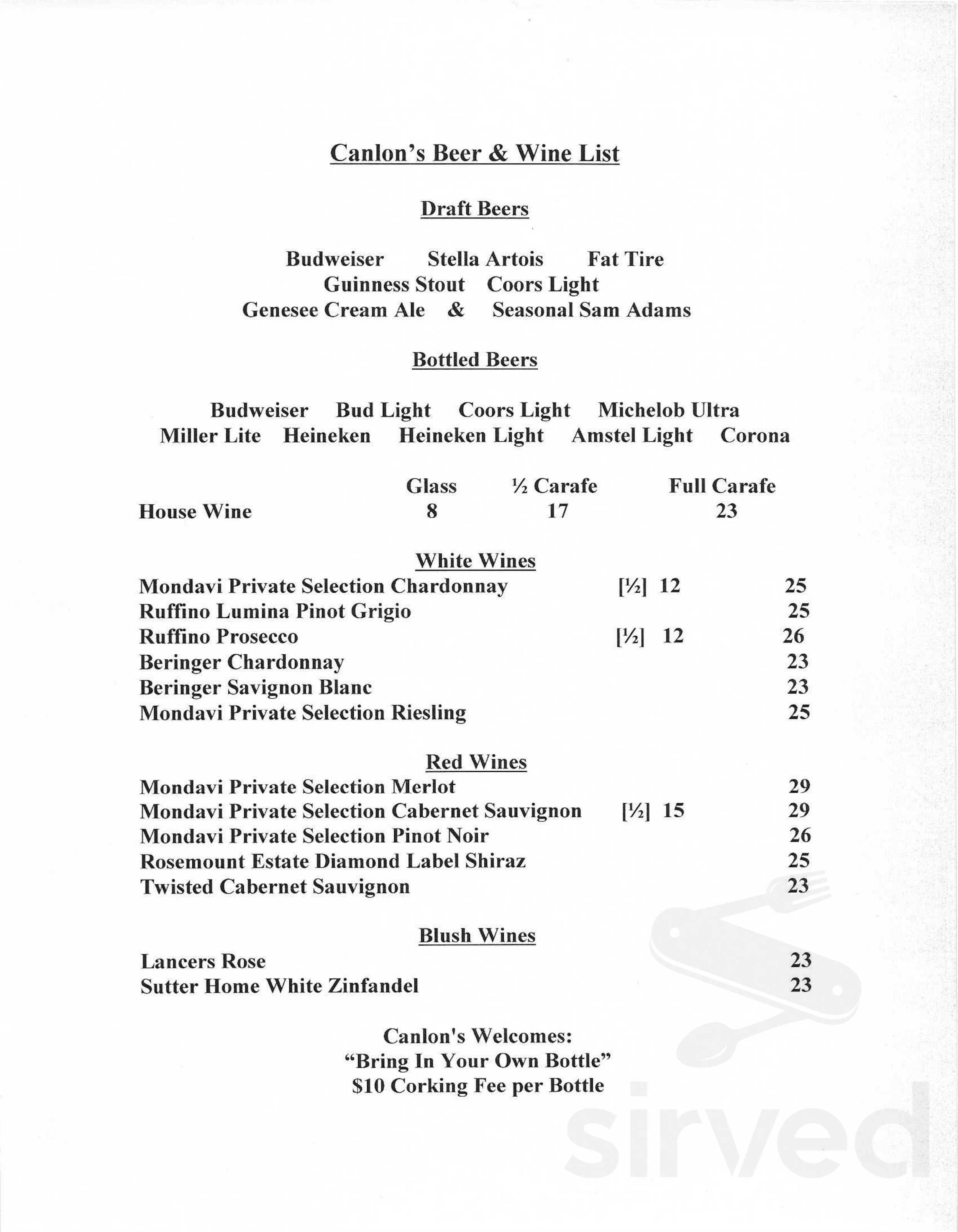 Canlon's menus in Staten Island, New York, United States