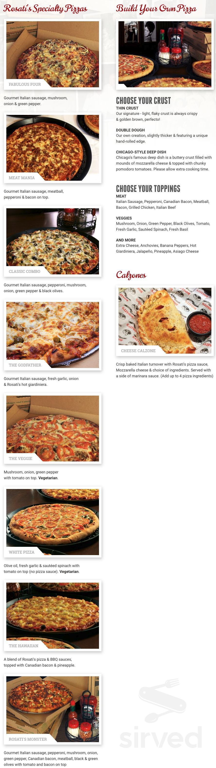Rosati s Pizza Menus In Robinson Illinois United States