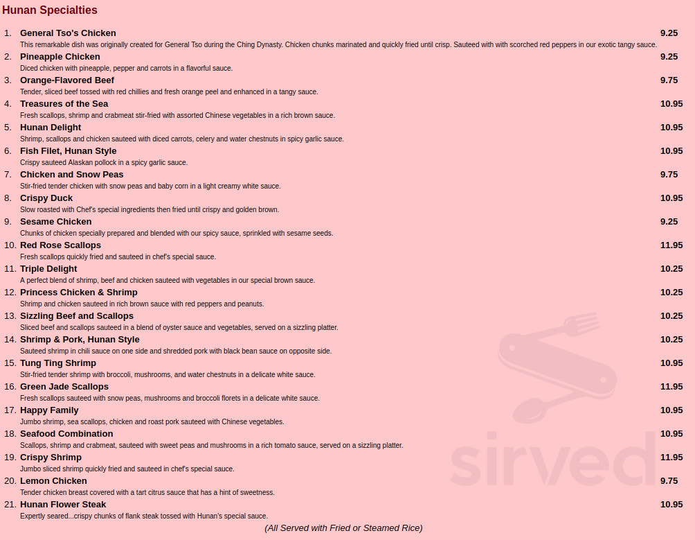 Hunan menus in Hastings, Nebraska, United States