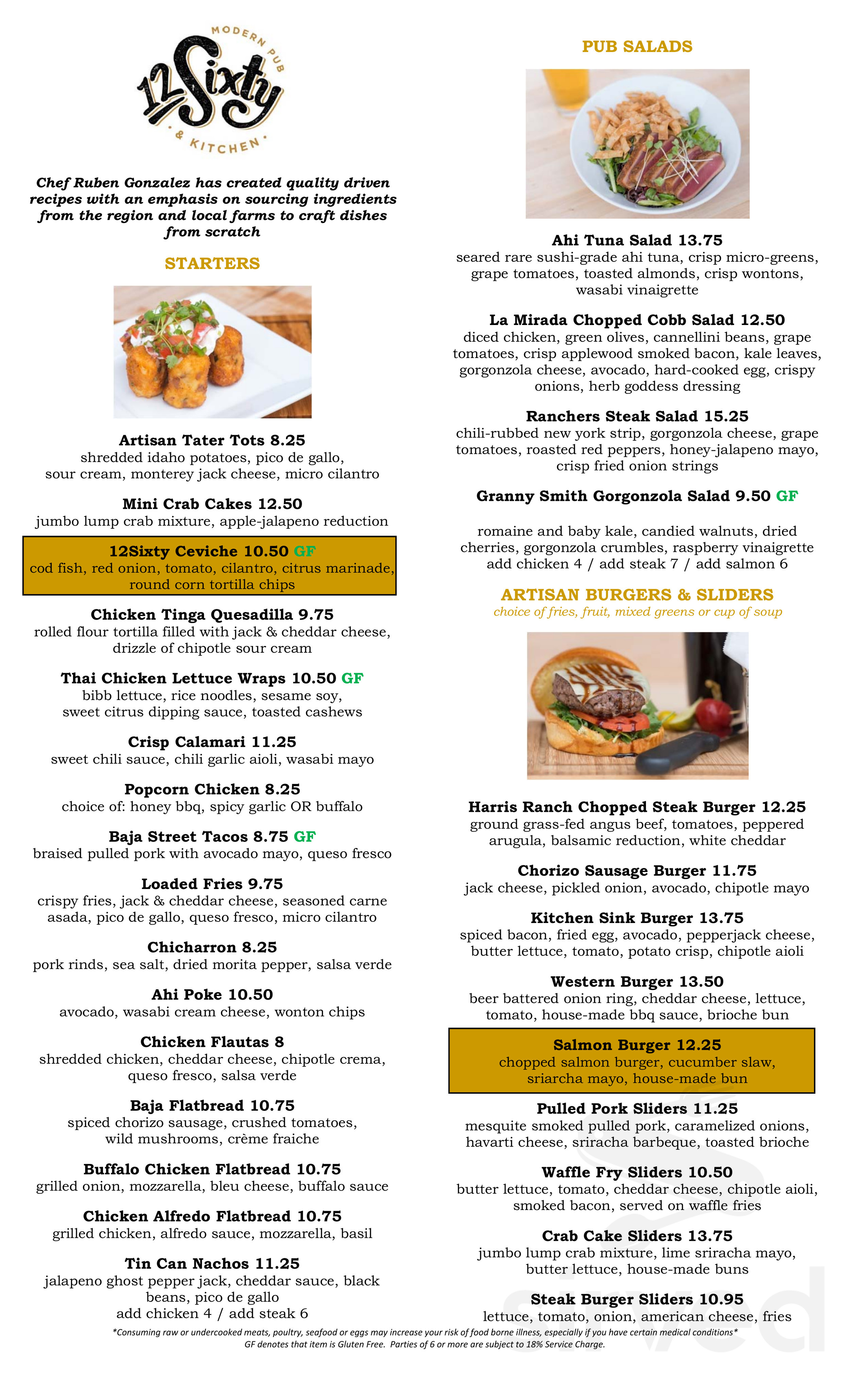 12 Sixty Modern Pub & Kitchen menus in La Mirada, California, United States