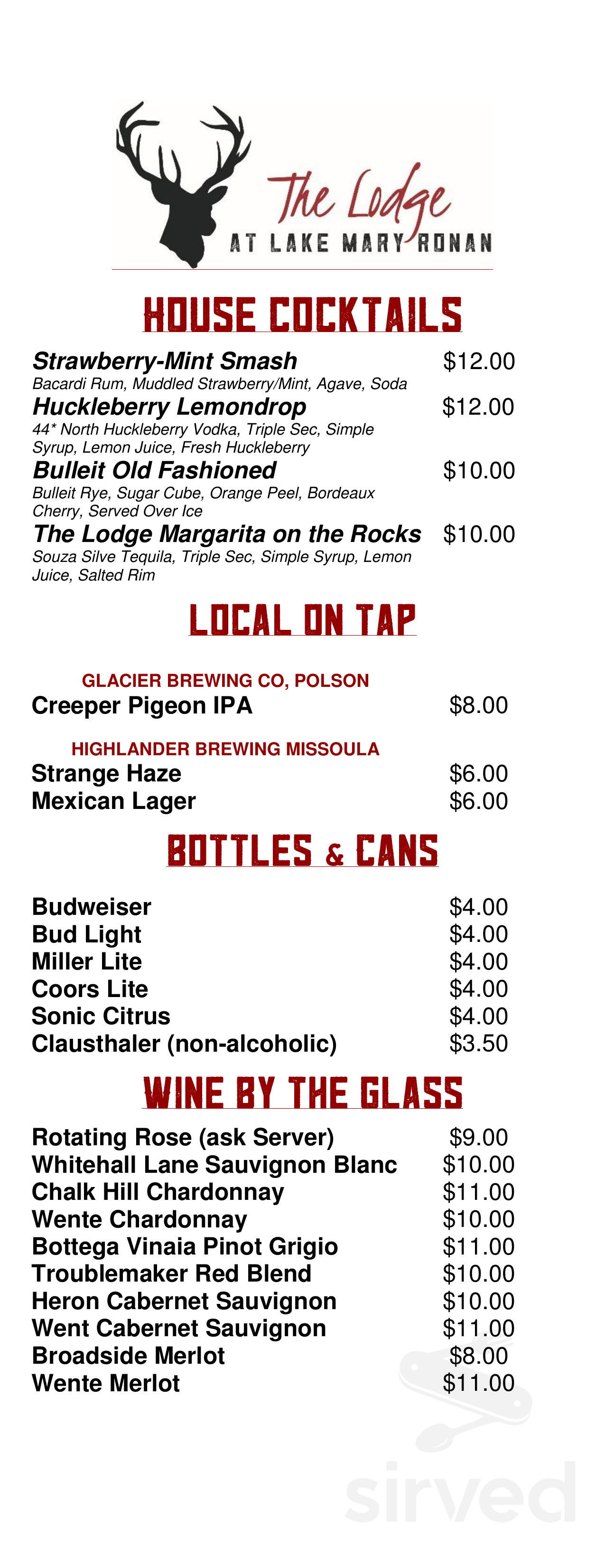 Menu - Proctor MT's The Restaurant at Lake Mary Ronan | Sirved