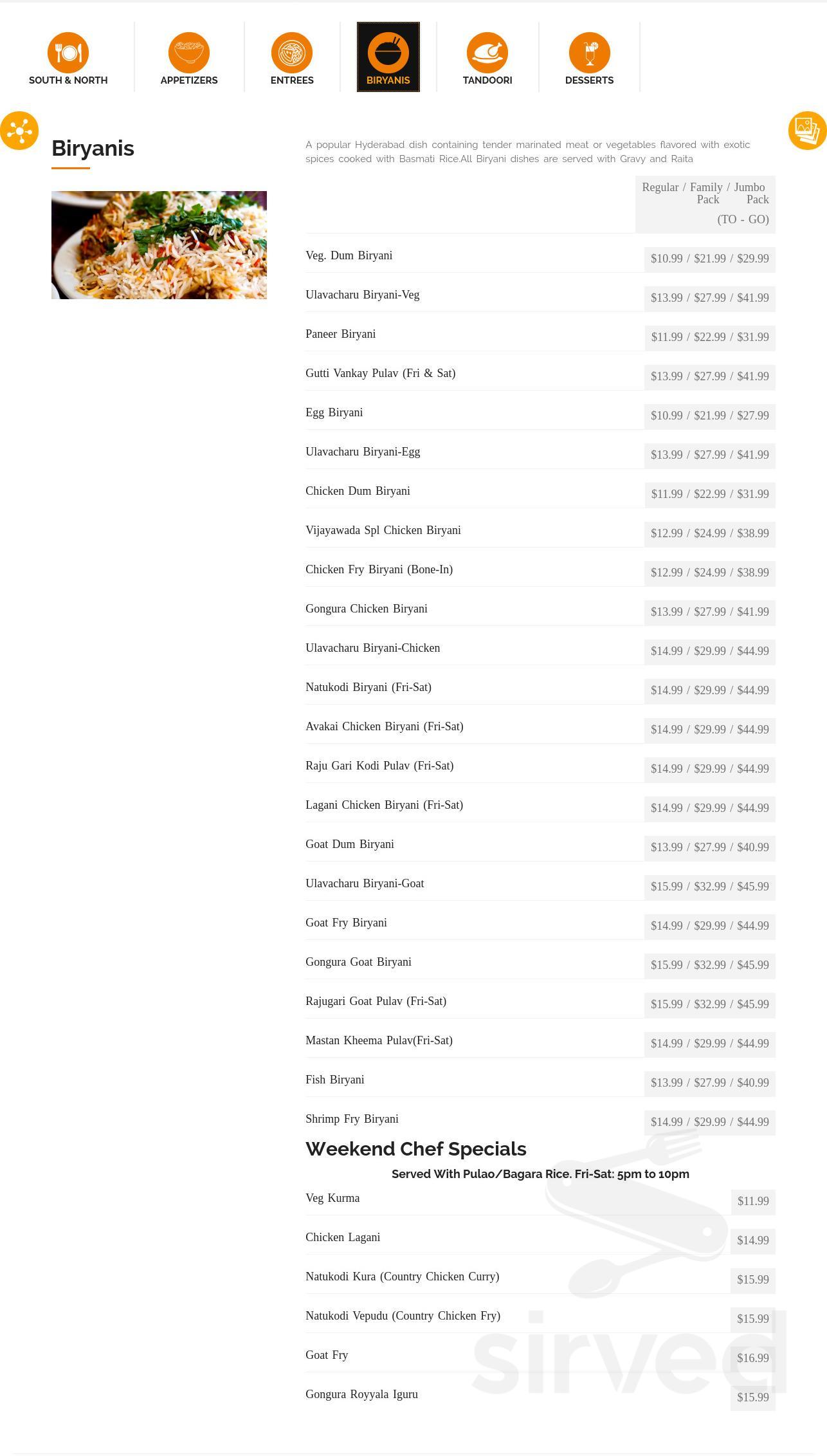 Hyderabad House menu in Houston, Texas, USA