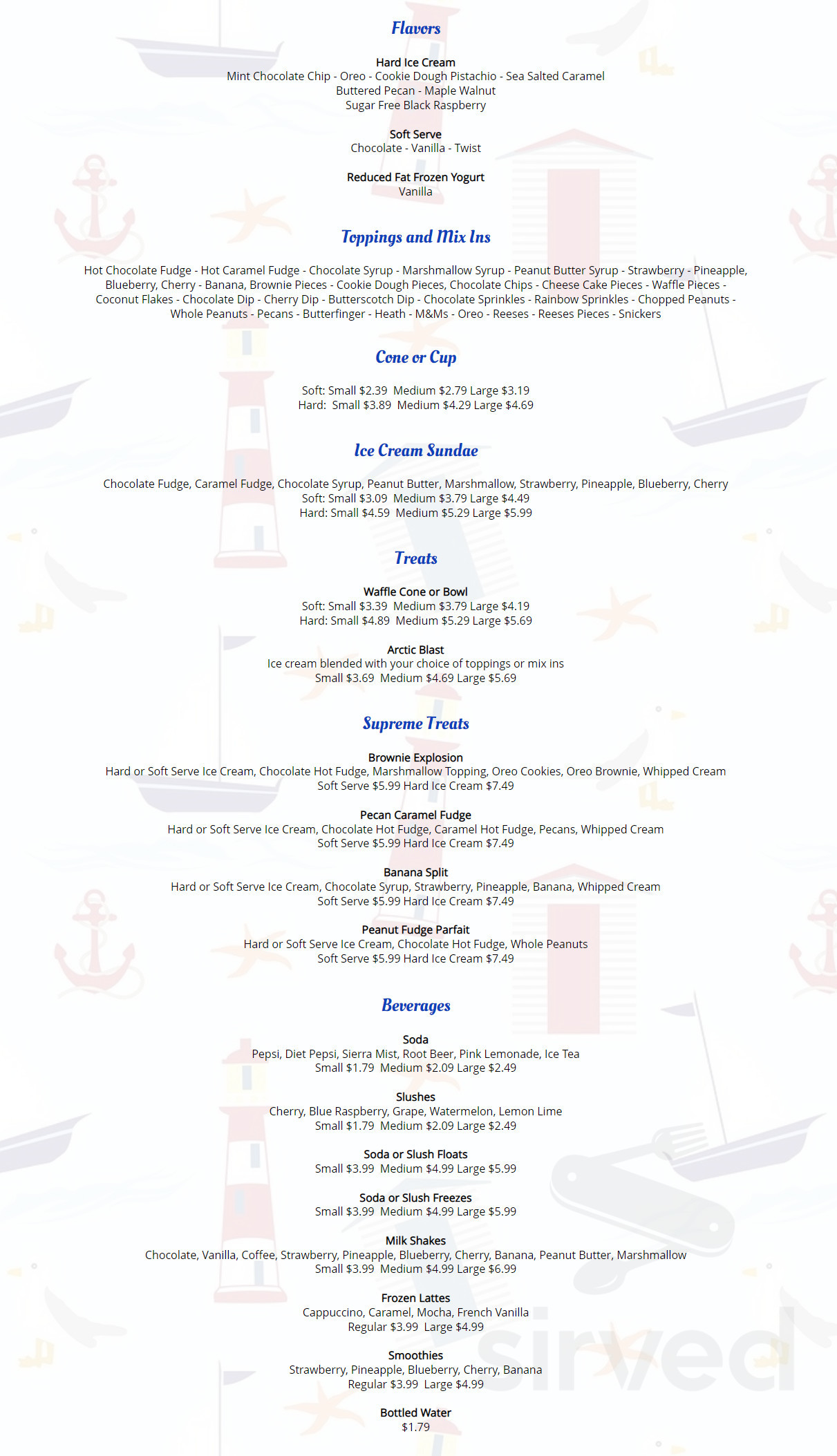 Twisters Ice Cream menu in Mystic, Connecticut, USA