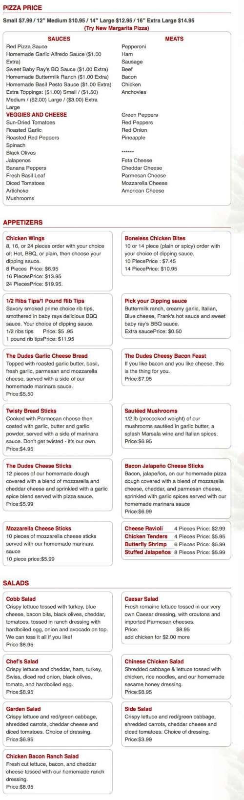 Pizza Dudes menu in Renton, Washington, USA