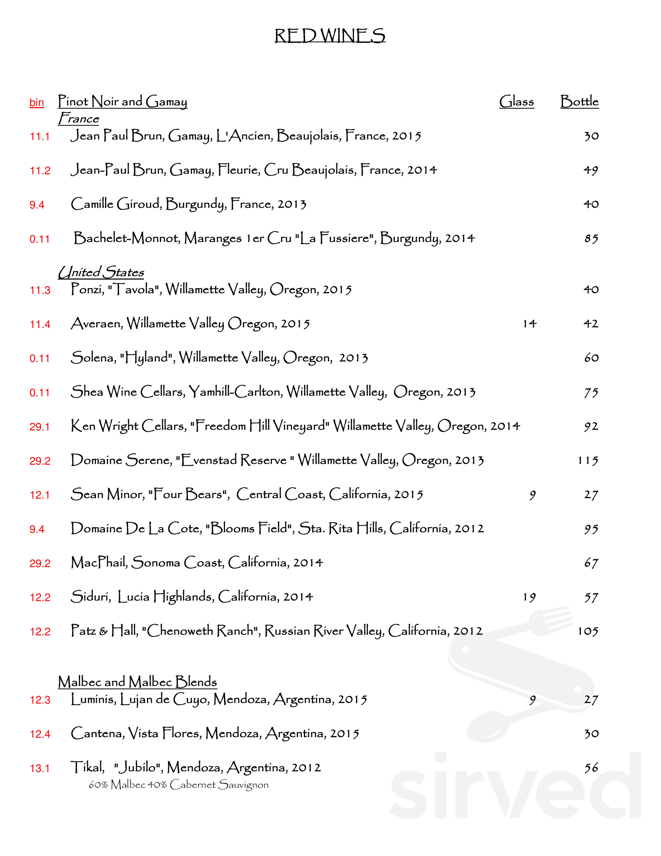 The Other Side Bistro menu in Bonita Springs, Florida, USA