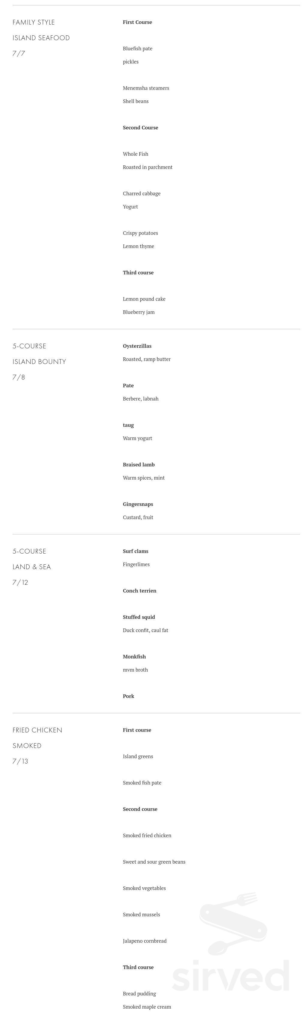 Beach Plum Inn menu in Chilmark, Massachusetts, USA